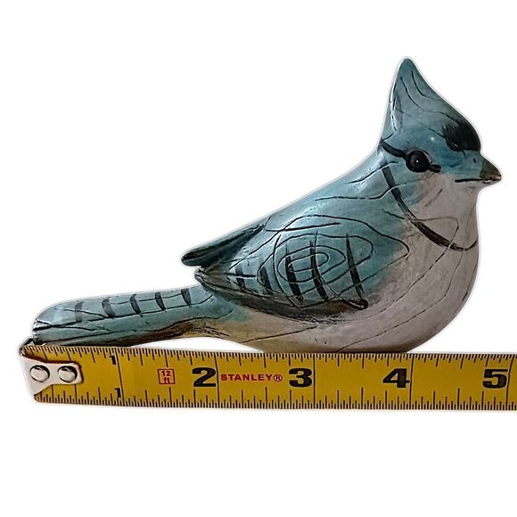 Carved Blue Jay Bird Figure Resin Hadpainted Diorama Shadowbox Cottage Garden. - Picture 3 of 16